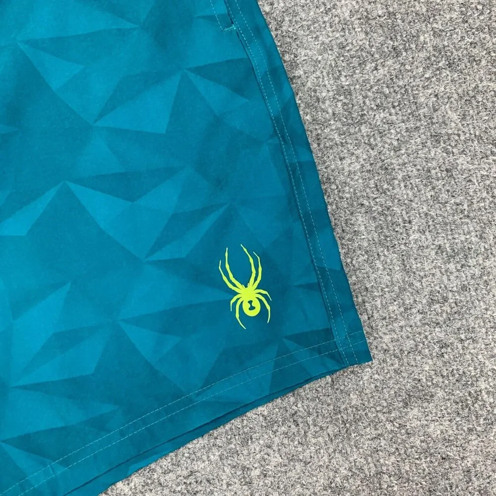 Spyder Swim Trunks Mens XXL 2XL Teal Brief Lined Drawstring Tie Beach Shorts